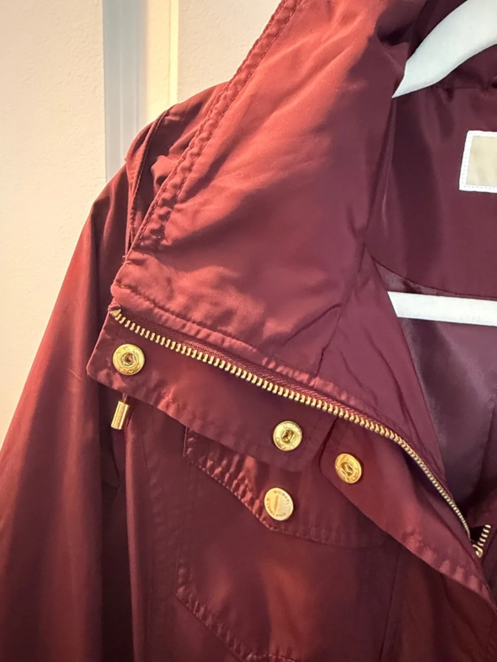 Michael Kors Women's Maroon Rain Jacket with Gold Hardware - Picture 3 of 9